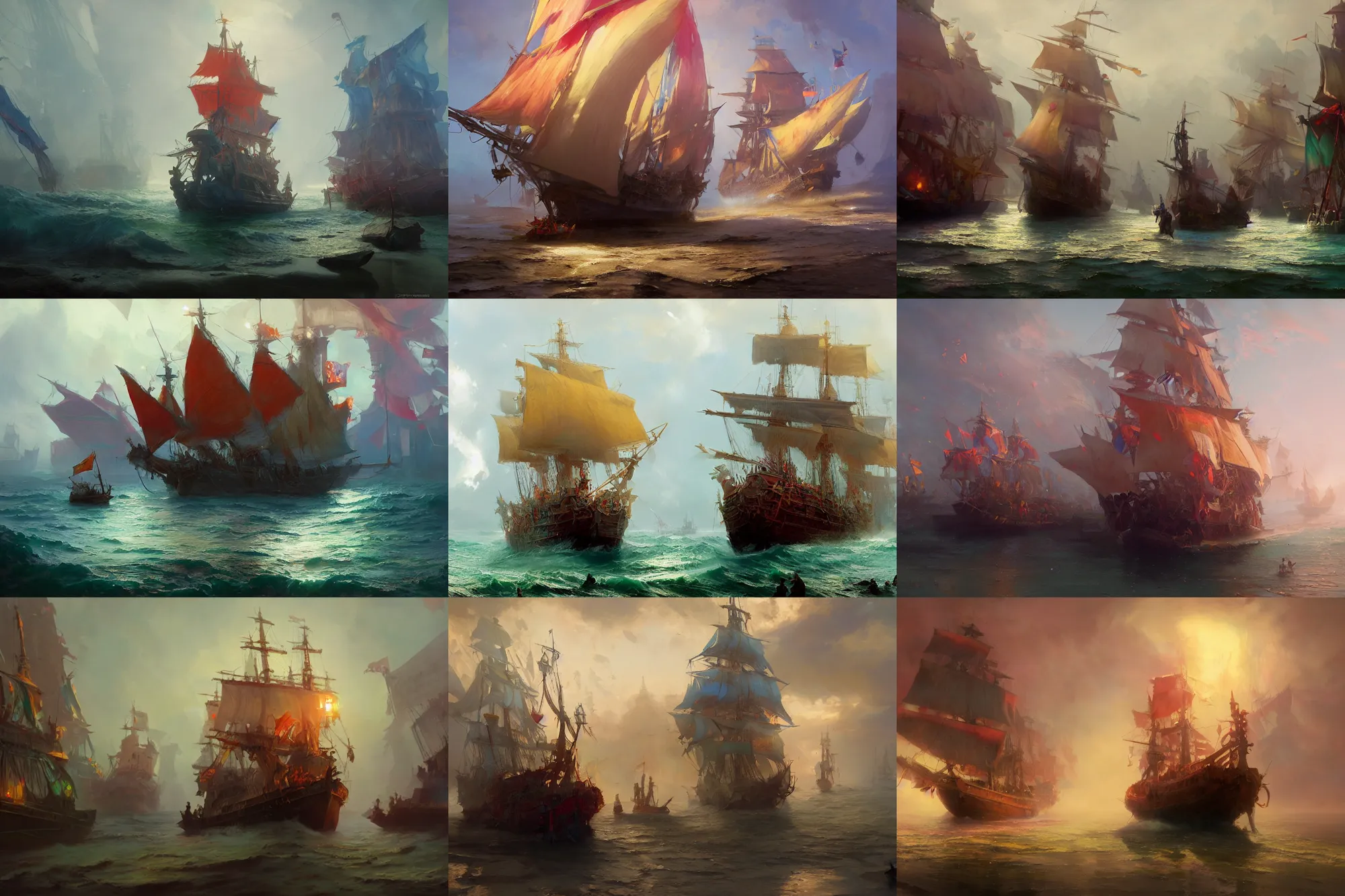 Prompt: the mayflower ship, vibrant, disney colors, digital painting, volumetric light, intricate, sharp, focus, bloom, illustration, highly detailed, concept art, matte, ruan jia, randy vargas, greg rutkowski