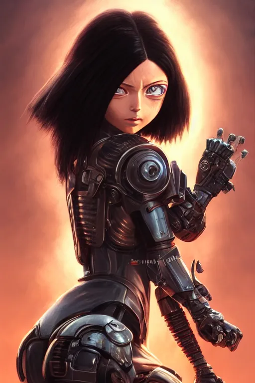 Image similar to battle angel alita, emily browning as alita, d & d, fantasy, portrait, highly detailed, headshot, digital painting, trending on artstation, concept art, sharp focus, illustration, art by artgerm and greg rutkowski and magali villeneuve