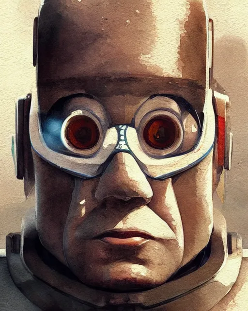 Prompt: a painting of a robot with the face of a danny devito trending on artstation in the style of greg rutkowski, 3 d, watercolor, beautiful, young, award winning portrait