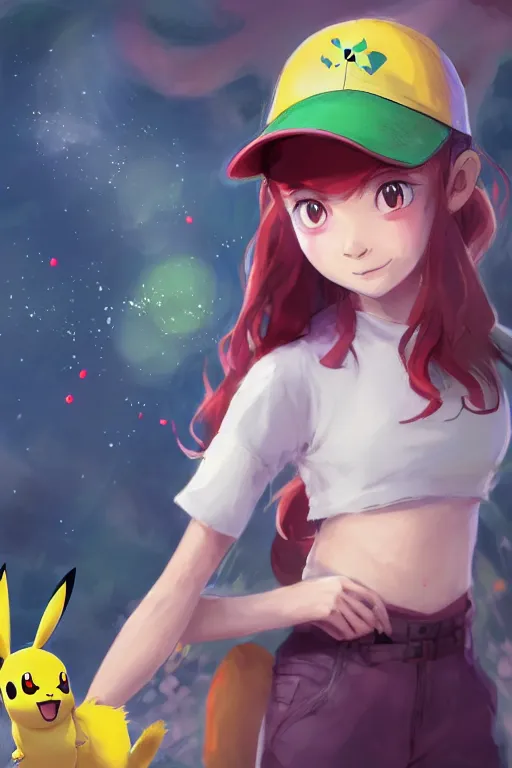 portrait of cute pokemon trainer girl with vibrant red, Stable Diffusion