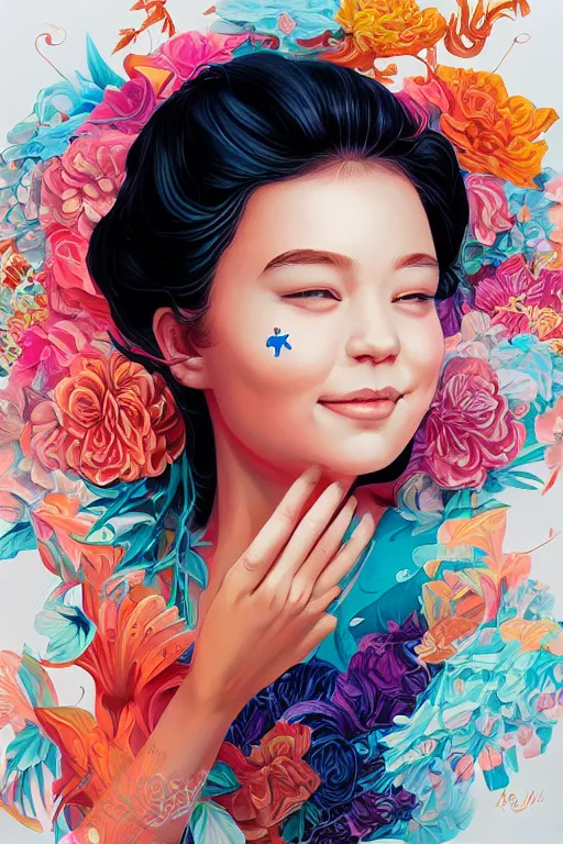 Image similar to a beautiful young girl smiling, Tristan Eaton, victo ngai, artgerm, RHADS, ross draws