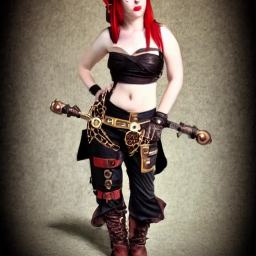 Prompt: full body photo steampunk female pirate