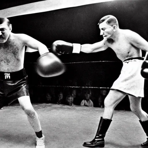 Prompt: Hitler fighting Stalin in a boxing ring