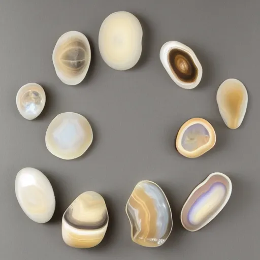 Prompt: a studio portrait of banded agates with letters in the banding white background