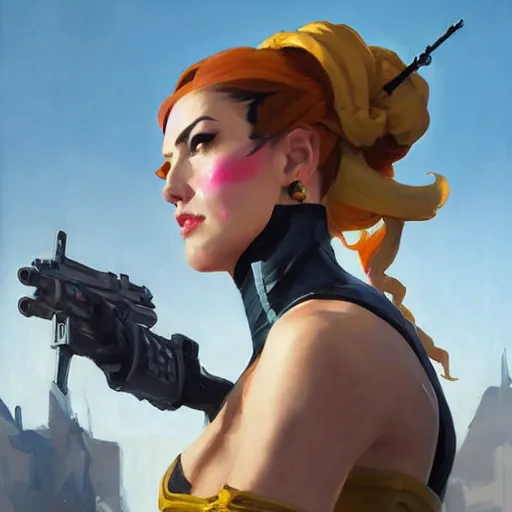 Image similar to greg manchess portrait painting of partially armored marie d'arcanto alias rogue as overwatch character, medium shot, asymmetrical, profile picture, organic painting, sunny day, matte painting, bold shapes, hard edges, street art, trending on artstation, by huang guangjian and gil elvgren and sachin teng