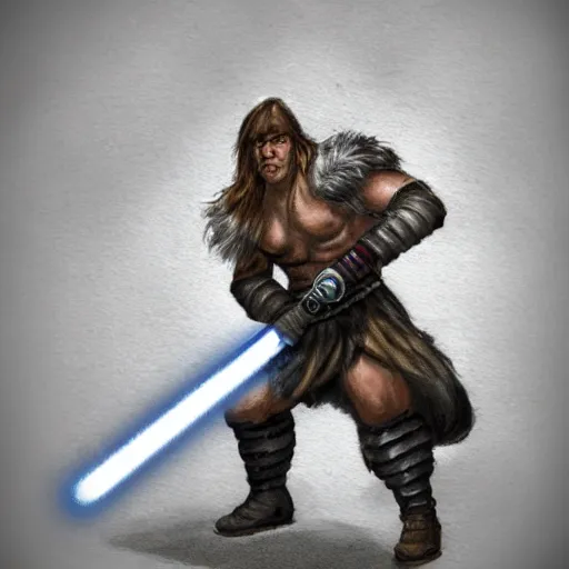 Prompt: dnd barbarian with a lightsaber