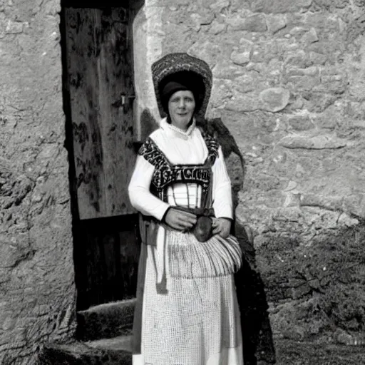 Prompt: a breton woman wearing traditional bigoudene clothing