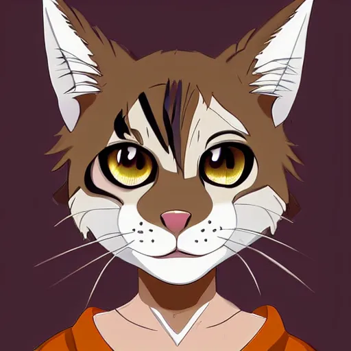 Prompt: cute anthro anime lynx cat with brown fur and blonde hair, digital art