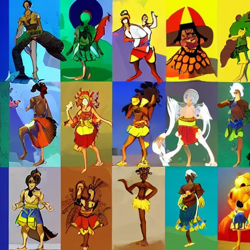 Prompt: brazilian folklore characters, 2d fighting game characters