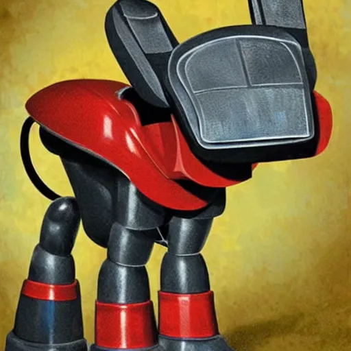 Image similar to Sergio Bleda and Jérémy Petiqueux and Alex Maleev artwork of a retro robot dog shaped like k9 from doctor who