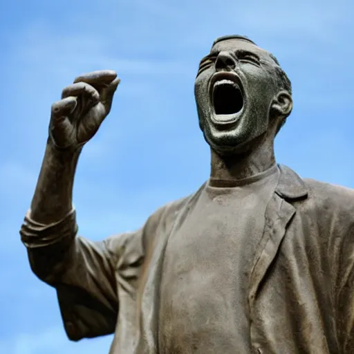 Prompt: photo of a statue of a man screaming