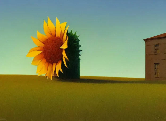 Prompt: sunrise sunflower, science fiction, Edward Hopper and James Gilleard, Zdzislaw Beksinski, highly detailed