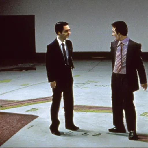 Prompt: Mr Bean and Pee Wee Herman in Fight Club, movie still