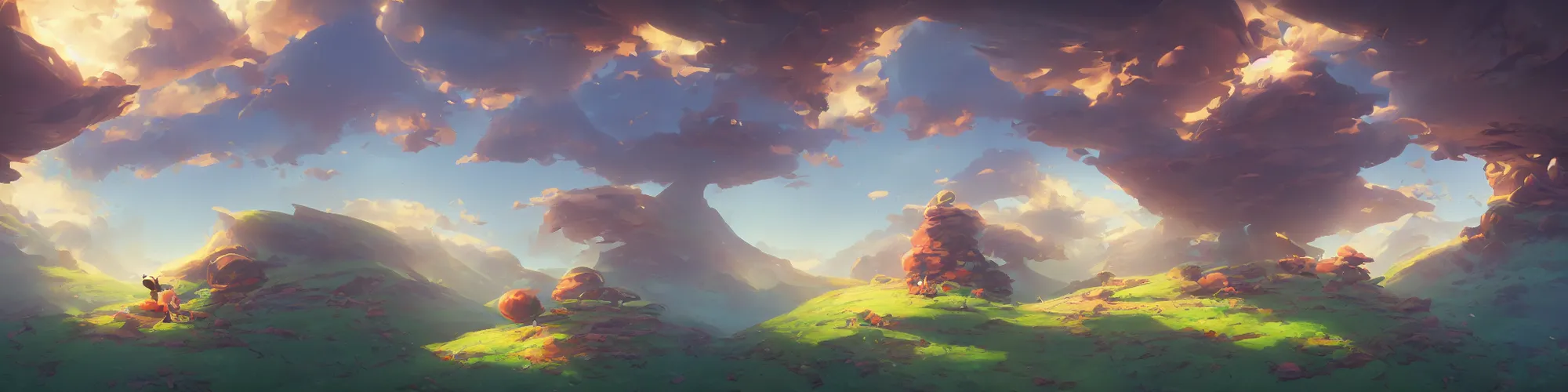 Image similar to 3 6 0 panoramic dynamics matte painting acrylic blur oil wonderland yoshi kurbi dofus, hight contrast,, behance hd by jesper ejsing, by rhads, makoto shinkai and lois van baarle, ilya kuvshinov, rossdraws global illumination