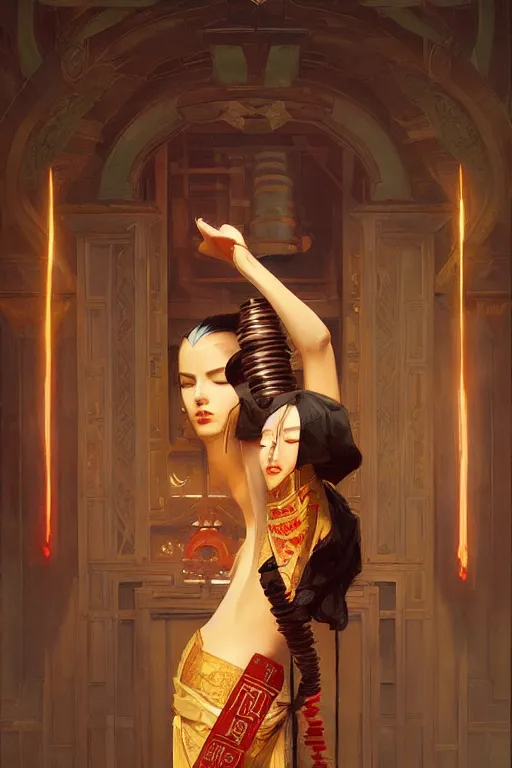 Image similar to temple, taoism, painting by greg rutkowski, j. c. leyendecker, artgerm