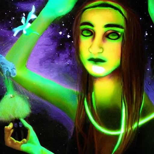 Image similar to a bioluminescent goddess