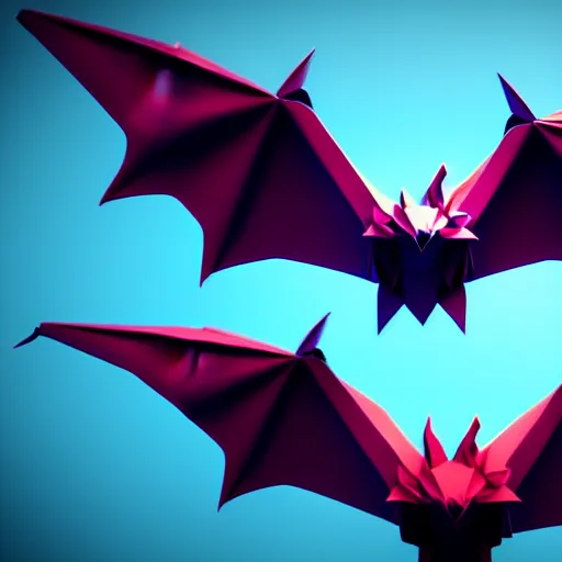 Prompt: a series of origami dragons flying together, octane render, 3D, 4K