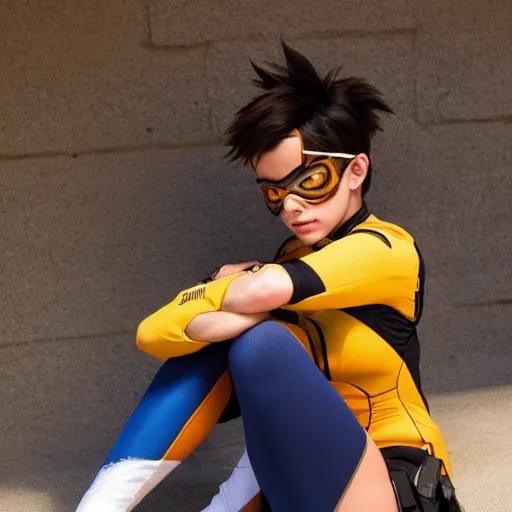 Prompt: Tracer from Overwatch relaxing after a day of hard work