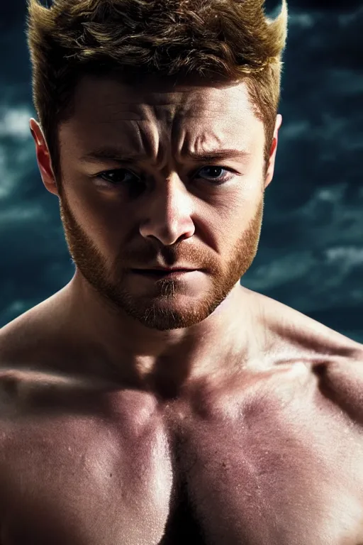 Prompt: Taron Egerton as Wolverine, close-up, sigma male, rule of thirds, award winning photo, unreal engine, studio lighting, highly detailed features, Canadian city setting