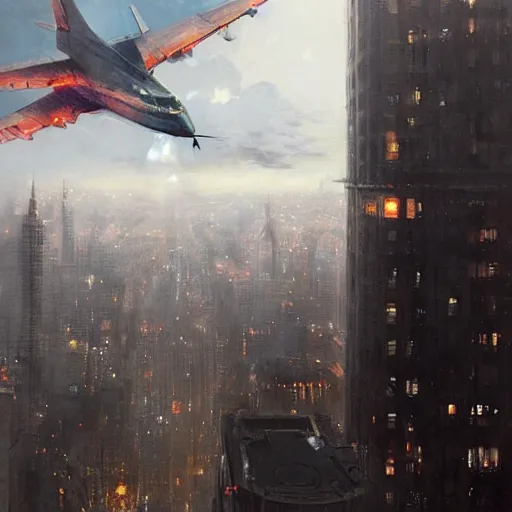 Image similar to a plane bombing the city of new york by greg rutkowski