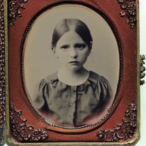 Image similar to tintype photo, girl cyclopes