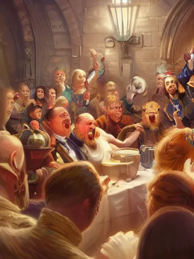 Prompt: a group of friends cheers! hooray! intricate, elegant, highly detailed, digital painting, artstation, concept art, sharp focus, illustration, by justin gerard and artgerm, 8 k