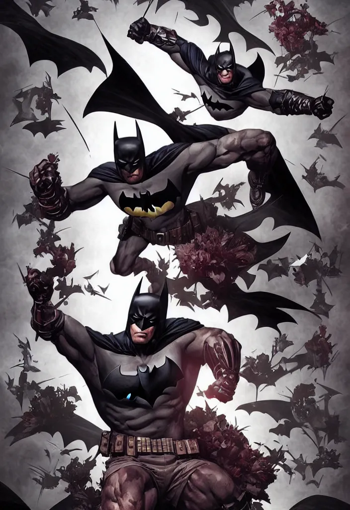 Prompt: beautiful young adult muscular slim batman character design by stanley lau, lee bermejo, alex ross, greg rutkowski, peter mohrbacher, vivid color scheme