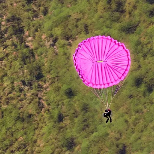 Image similar to real image of garfield skydiving with a pink parachute