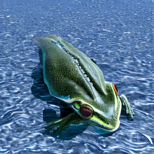Prompt: hybrid of frog whale swimming in ocean, extremely detailed raytracing, vray, 5 5 mm