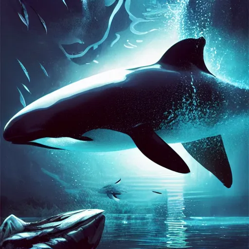 Image similar to an angry orca in water, apex predator. intricate, epic lighting, cinematic composition, hyper realistic, 8 k resolution, unreal engine 5, by artgerm, tooth wu, dan mumford, beeple, wlop, rossdraws, james jean, marc simonetti, artstation