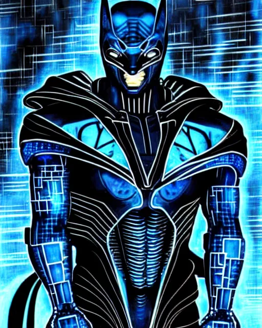 Image similar to detailed painting of cyberpunk mechanical wires subzero from mortal kombat mixed with batman