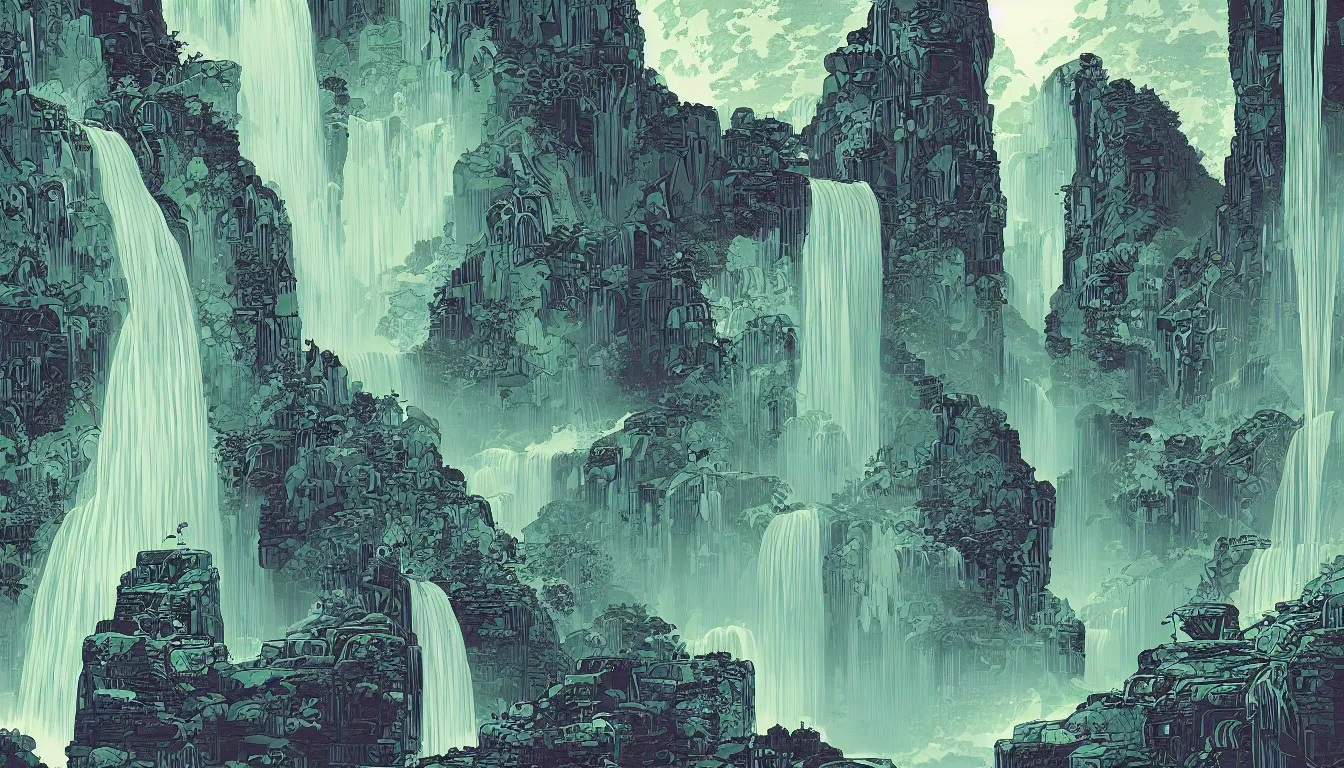 Prompt: waterfall by kilian eng, minimalist, detailed