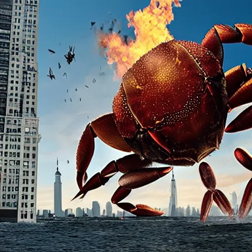 Prompt: A gigantic, huge crab, destroying New York City, ultra realistic