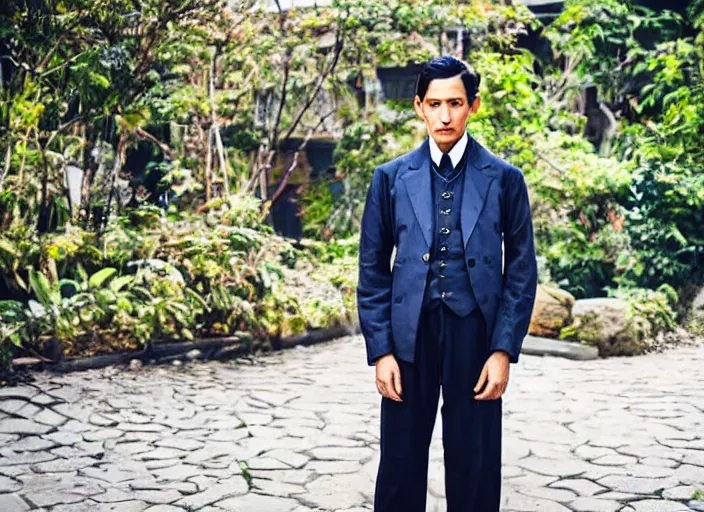 Image similar to outdoor medium portrait of jose rizal!! as a very very very very extremely handsome!!! good looking young man in 2 0 2 2 wearing stylish modern clothes!! photo taken in 2 0 2 2, 3 5 mm f 1. 4 digital color photo, modern clothes