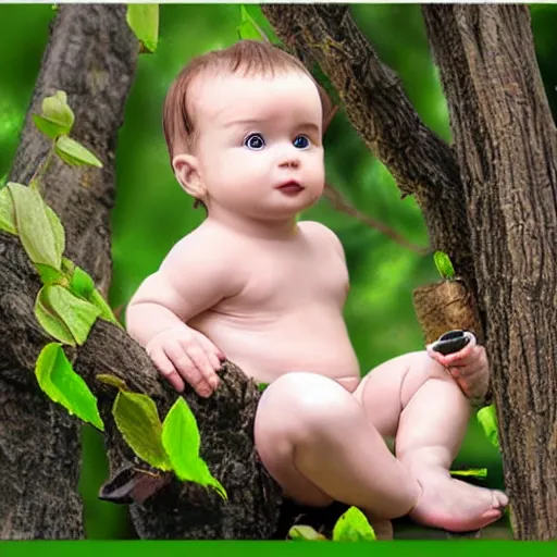 Image similar to baby on a tree, photorealistic, detailed