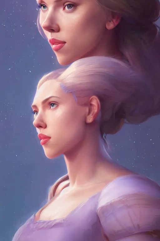 Prompt: Scarlett Johansson as a Disney Princess, anatomy, only two hands, highly detailed, digital painting, artstation, concept art, smooth, sharp focus, illustration, Unreal Engine 5, 8K, art by art by artgerm and greg rutkowski and edgar maxence