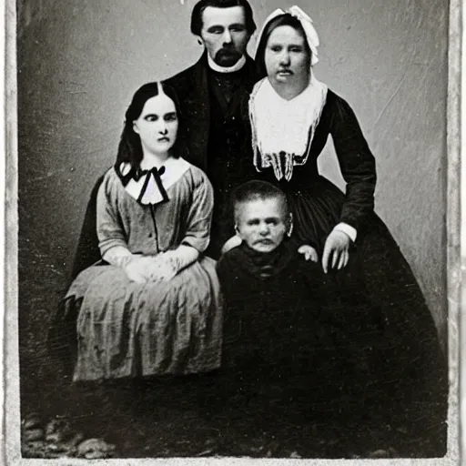 Prompt: 1 8 0 0 s family taking a portrait with a ghost, historical photograph