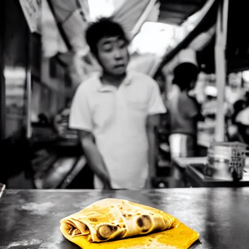 Image similar to a photograph of pikachu, with a towel over his neck, flipping roti prata at a hawker stall in singapore, nikkor 3 5 mm f / 4. 5, press photography - c 5 0