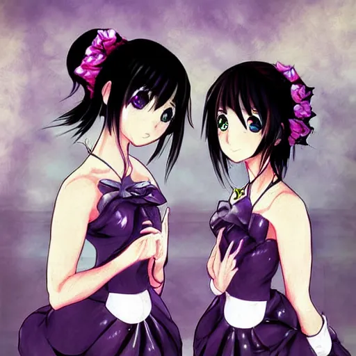 Prompt: a serious stare down between two beautiful maids standing face to face, detailed anime art