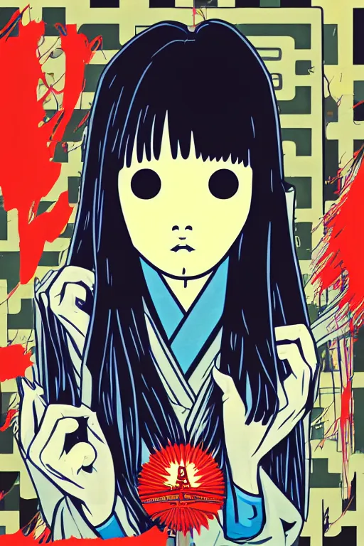 Image similar to sadako out from billboard!!! pop art, pixel, bioshock, gta chinatown, artgerm, richard hamilton, mimmo rottela, julian opie, aya takano, marika mori