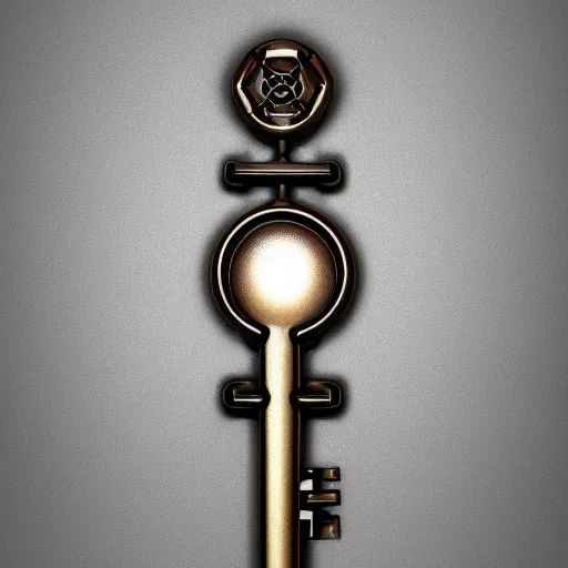 Image similar to a stylised metal key, key is on the center of image, rpg game inventory item, very detailed, rim light, outer glow, on the white background, high poly vray render, stylised textures, trending on artstation