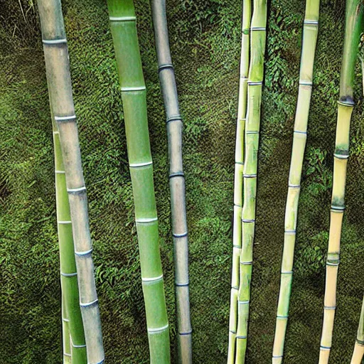 Prompt: beautiful portrait of bamboo pods haning from a cliff