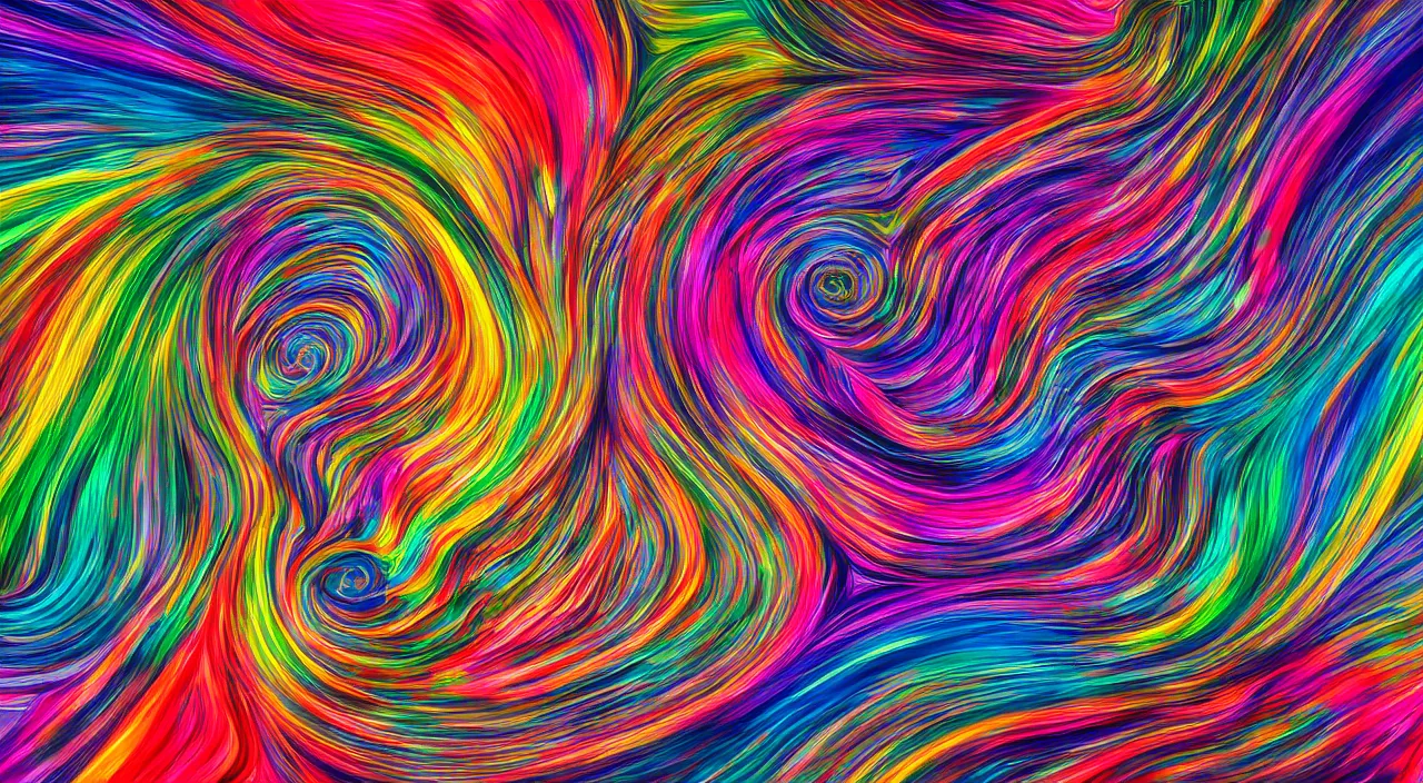 Prompt: the concept of the fifth dimension swirling down a rainbow colored abstraction, hyper detailed