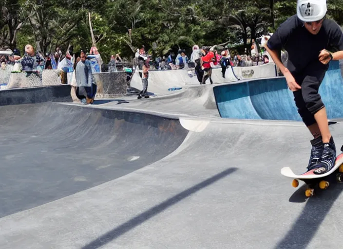 Image similar to a fish is skating on a skateboard in a half pipe