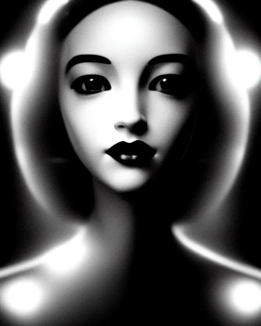 Prompt: black and white dreamy young beautiful female artificial intelligence, metropolis, cinematic, rim light, bokeh, photo - realistic, elegant, high detail, 8 k, masterpiece, photo taken in 1 9 3 0