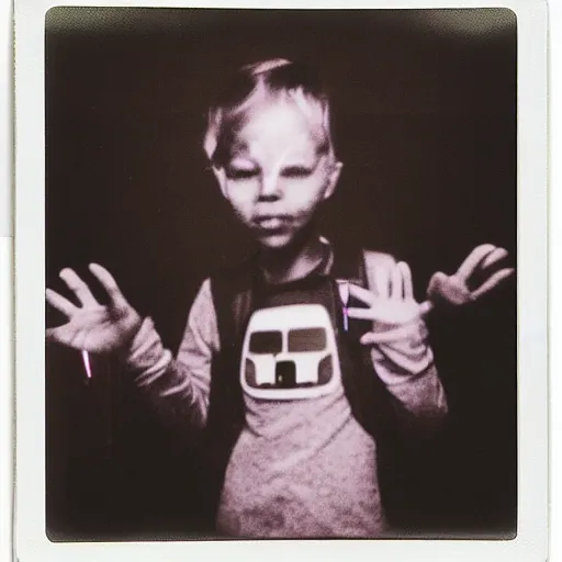 Prompt: A double exposed Polaroid photo of a child controlling the galaxy, 500px