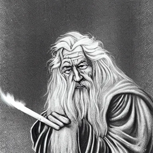 Prompt: gandalf smoking a joint