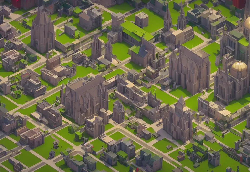 Prompt: isometric church magicavoxel cinematic lighting, 4k