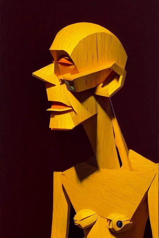 Image similar to a puppet made of wood, edward hopper and james gilleard zdzislaw beksisnski higly detailed