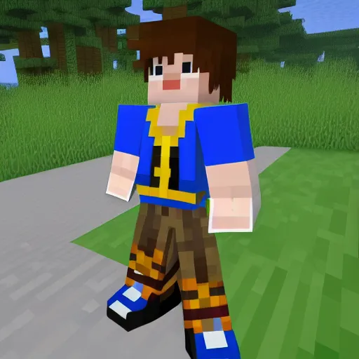 Prompt: sora, from kingdom hearts, as a reinterpretation made by minecraft